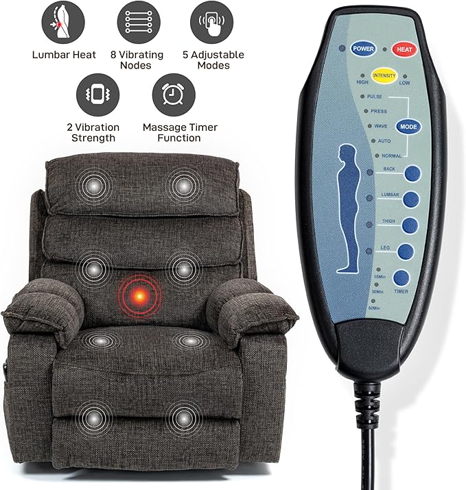 27in Extra Wide Power Lift Recliner Chair for Big Tall with Extended Footrest Heat Massage, Oversized Electric Lift Recliner Chairs for Adults Elderly Seniors, Arm Storage & Cup Holders