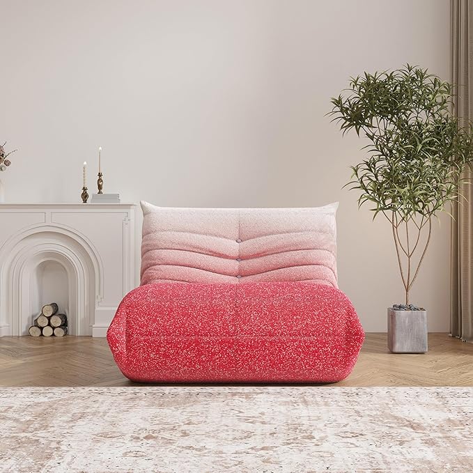 Bean Bag Chair, Fireside Chair Bean Bag Sofa Large Bean Bag Chair for Adults, Bean Bag Chairs for Teens with High Density Comfortable Foam, Memory Foam Bean Bag for Living Room, Bedroom (Pink&White)
