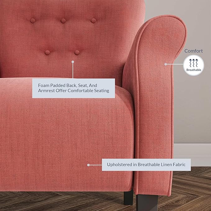 BELLEZE Modern Accent Chair for Living Room, High Back Armchair with Wooden Legs, Upholstered Wingback Side Chair Padded Armrest Single Sofa Club Chair for Living Room, Bedroom - Allston (Brick)