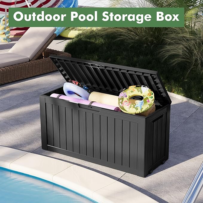 72 Gallon Deck Box Lockable Resin Outdoor Storage Box waterproof Outdoor Container for Patio Furniture Cushions, Pillow
