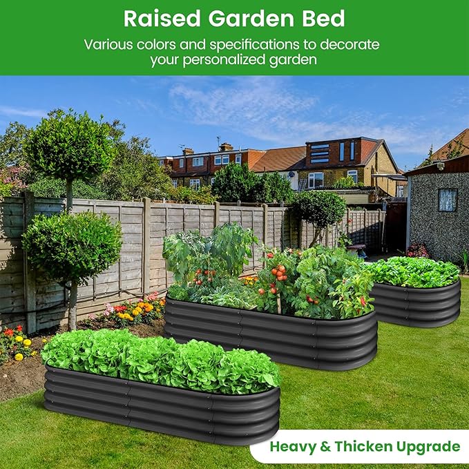 2 Pcs 4.5x2x2ft Oval Raised Garden Bed, Galvanized Raised Beds,Open-Ended Base Metal Raised Planter Beds,Garden Bed Outdoor,Planter Raised Boxes for Vegetables, Flowers,Tool-Free Asse,Gray
