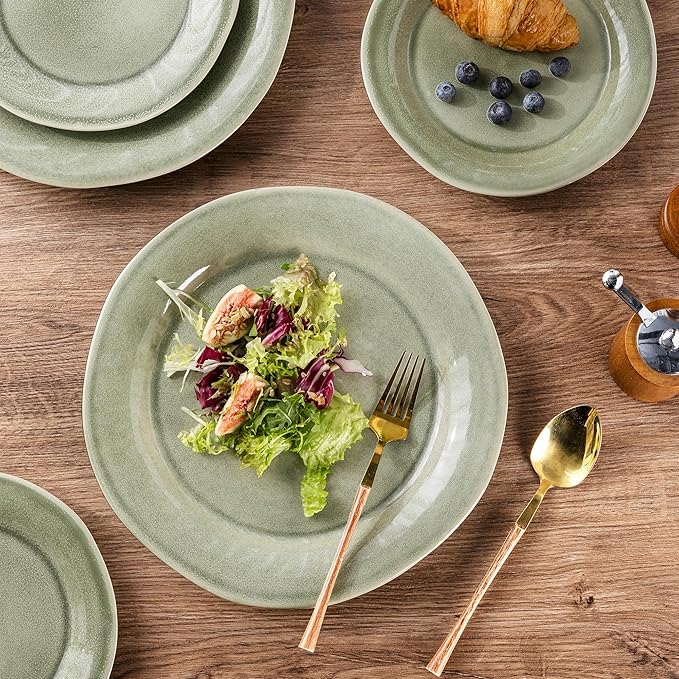 AmorArc Ceramic Dinnerware Sets, Handmade Stoneware Reactive Glaze Plates and Bowls Set, Scratch Resistant | Dishwasher & Microwave Safe Dishes Set, Service for 4 (12pc)