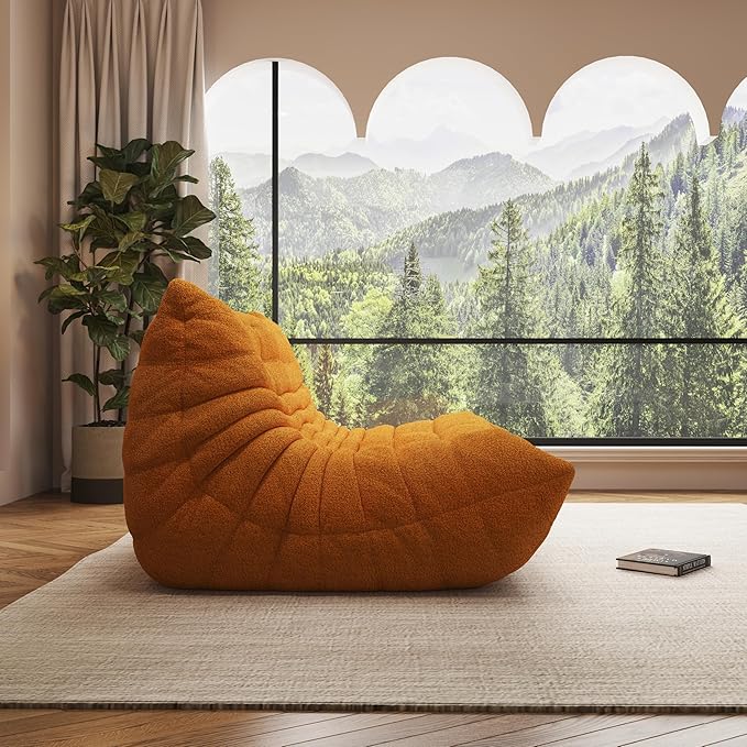 Bean Bag Chair, Oversized Loveseat Fireside Chair for Adults, 2 Seater with Memory Foam Filled, Lazy Sofa Lounge Floor Sofa for Living Room, Bedroom, Office, No Assembly Required. (Yellow)