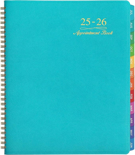 2025-2026 Weekly Appointment Book - Appointment Book 2025-2026 with Soft Cover, Jul 2025 - Jun 2026, 8.26"x 11.4", Daily/Hourly Planner with Tabs, 15 Minutes, Wirebound - Green