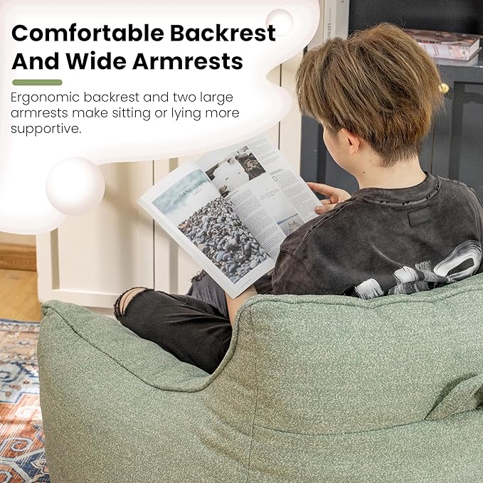 Bean Bag Chair for Adults, Comfy Tufted Bean Bag Chair Sofa with Armrests, Lazy Beanbag Chair with Foam Filler Stuffed Bean Bag Couch Sofa for Reading in Bedroom, Living Room and Dorms