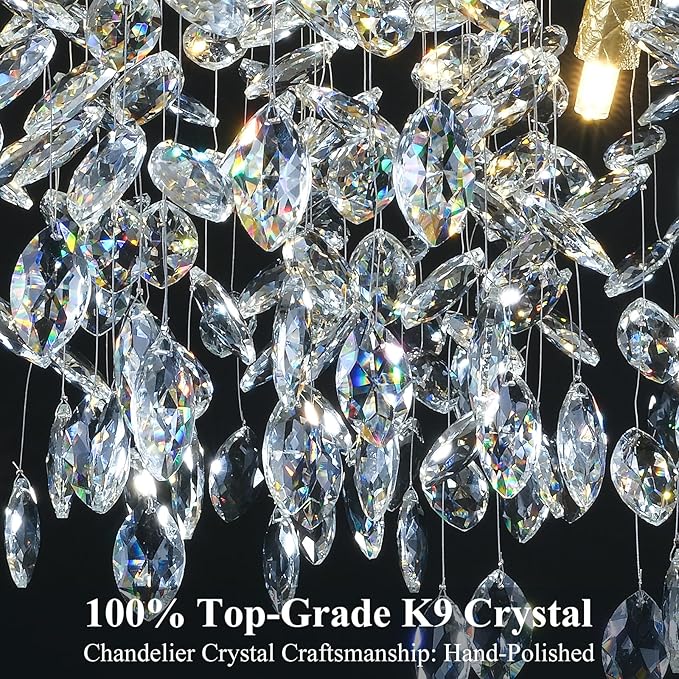 14-Light Modern Large Crystal Chandelier for Dining Room, 48" Round Gold Crystal Tree Branche Chandelier, Living Room Crystal Chandelier, Crystal Chandeliers for High Ceiling,Entryway,Foyer