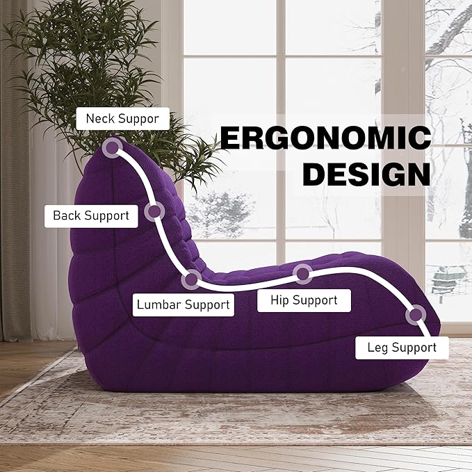 Bean Bag Chair, Fireside Chair Bean Bag Sofa Large Bean Bag Chair for Adults, Bean Bag Chairs for Teens with High Density Comfortable Foam, Memory Foam Bean Bag for Living Room, Bedroom (Purple)