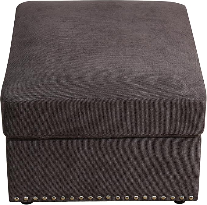 Ottoman Rectangular Storage Ottoman Bench, Flannel Footrest Stool Footstool with Lid for Living Room, Bedroom, Entryway, Brown, 33.5"x25.5"x18"