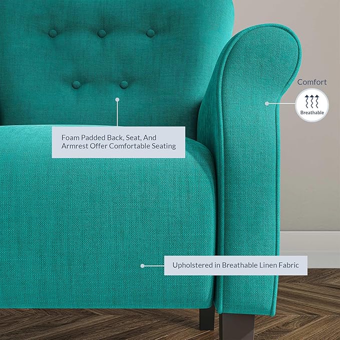 BELLEZE Modern Accent Chair for Living Room, High Back Armchair with Wooden Legs, Upholstered Wingback Chair Padded Armrest Single Sofa Club Chair for Living Room, Bedroom - Allston (Mallard Teal)