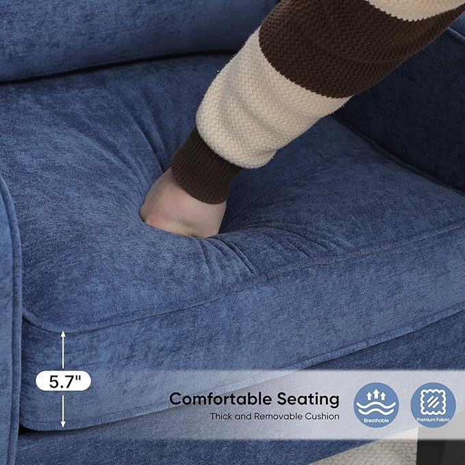 Accent Chair for Living Room, Mid Century Modern Reading Chair for Bedroom, Upholstered Armchair with Side Pockets, Comfy Single Sofa Side Chair for Office, Apartment, Small Room, Blue