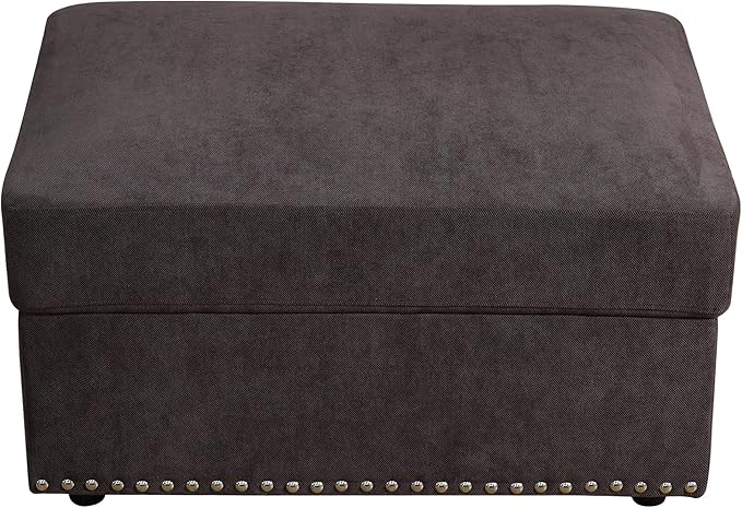 Ottoman Rectangular Storage Ottoman Bench, Flannel Footrest Stool Footstool with Lid for Living Room, Bedroom, Entryway, Brown, 33.5"x25.5"x18"