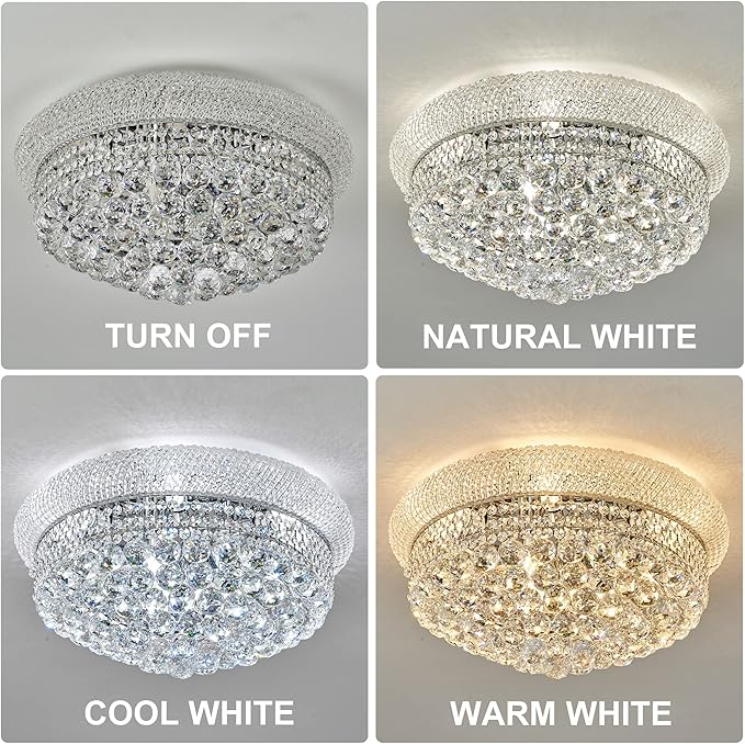 9-Light Crystal Flush Mount Chandelier Ceiling Light Fixture for Living Room Dining Room Bedroom Foyer Entryway Hallway Closet Bathroom (Chrome D22)