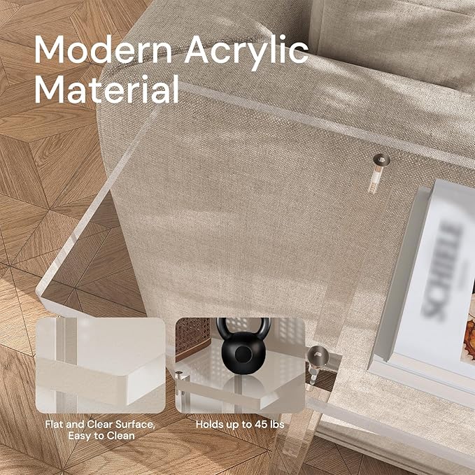 Acrylic Narrow Console Table for Entryway, 7.6" D x 39.4" W x 31.5" H, Square Legs, Skinny Entry Table for Sofa, Foyer, Hallway, Living Room, Modern, 2-Tier, Clear