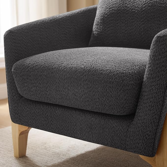 Accent Chair 31" Oversized Reading Chair Comfy Upholstered Boucle Lounge Armchair, Modern Living Room Chair with Back Pillow,Single Sofa Chair for Bedroom, Office (Grey)