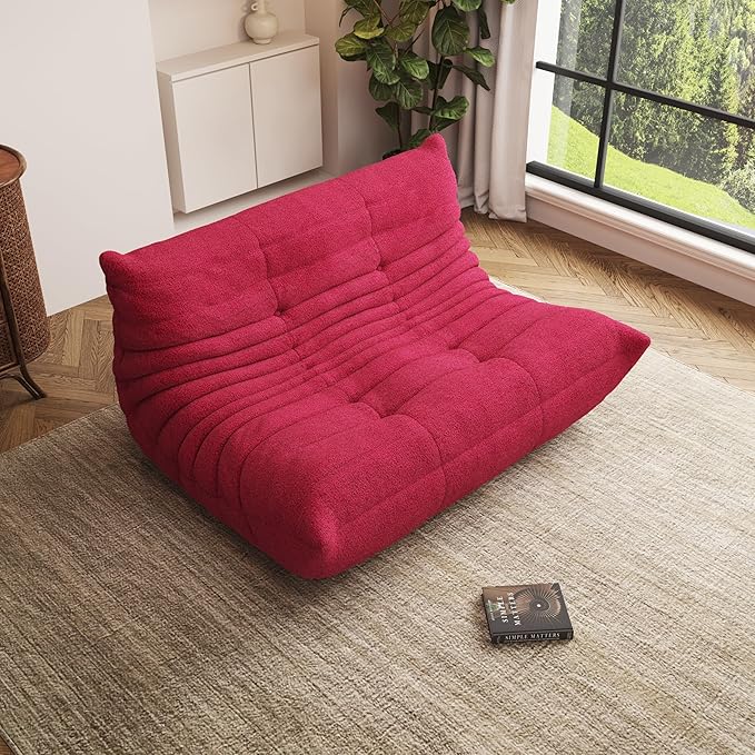 Bean Bag Chair, Oversized Loveseat Fireside Chair for Adults, 2 Seater with Memory Foam Filled, Lazy Sofa Lounge Floor Sofa for Living Room, Bedroom, Office, No Assembly Required. (Burgundy)