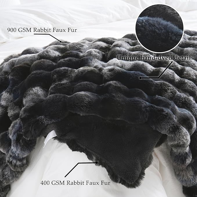 BENVWE Fluffy Faux Fur Throw Blanket for Couch, Soft Plush Thick Cozy Fuzzy Luxury Minky Bubble Blanket for Home Living Room Decor Gift for Women, Tie-dye Grey, 60" x 80", 1100GSM