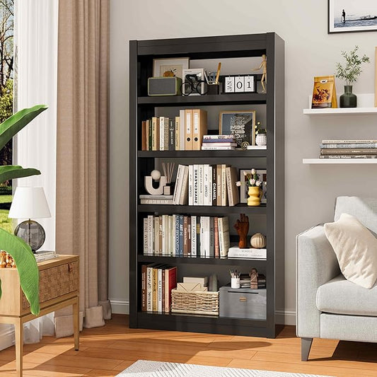 5 Tier Adjustable Black Bookcase, Metal Small Bookshelves and Bookcases, 61" H Display Modern Bookshelf for Living Rooms, Bedrooms, Home Offices, 10 Minutes Assemble