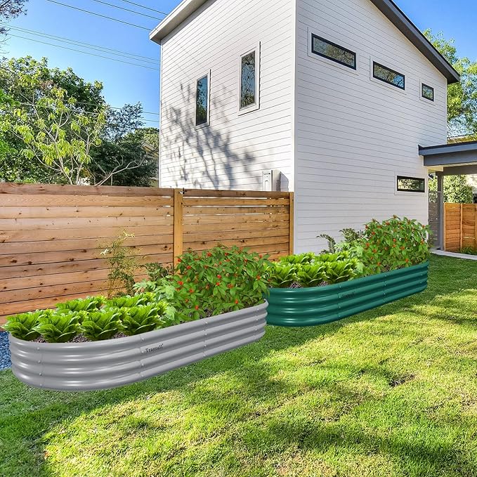2 Pack 6x3x1FT Galvanized Raised Garden Bed Kit Oval Metal Ground Planter Box Outdoor Bottomless Planter Raised Beds for Vegetables Flowers Herbs Fruits, Gray
