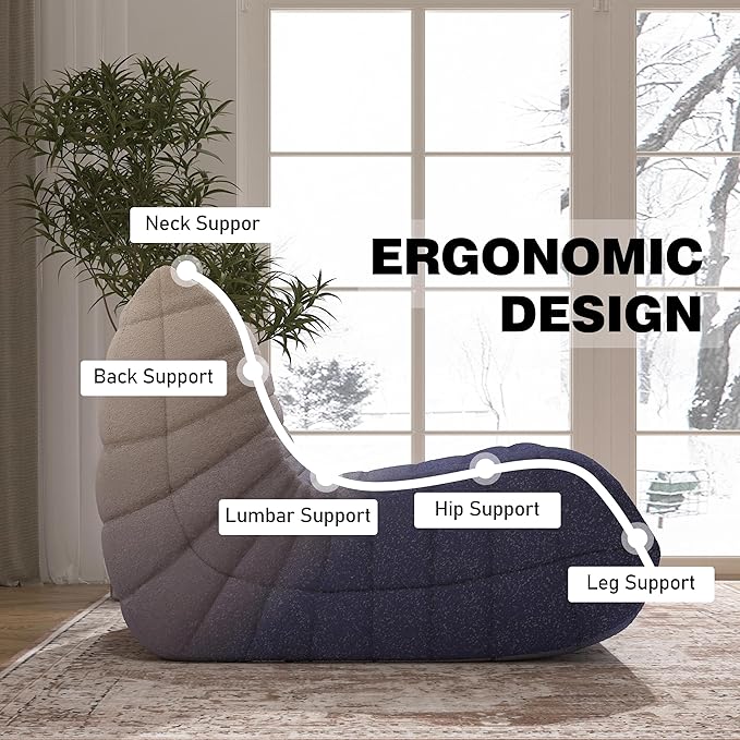 Bean Bag Chair, Fireside Chair Bean Bag Sofa Large Bean Bag Chair for Adults, Bean Bag Chairs for Teens with High Density Comfortable Foam, Memory Foam Bean Bag for Living Room, Bedroom (Blue&White)