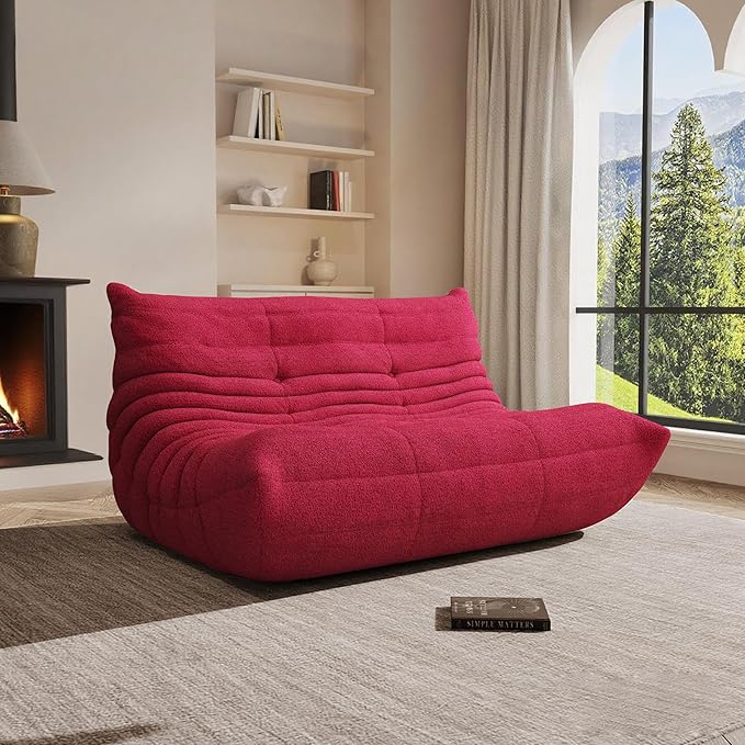 Bean Bag Chair, Oversized Loveseat Fireside Chair for Adults, 2 Seater with Memory Foam Filled, Lazy Sofa Lounge Floor Sofa for Living Room, Bedroom, Office, No Assembly Required. (Burgundy)