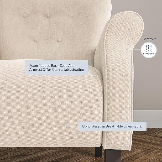 BELLEZE Modern Accent Chair, High Back Armchair, Upholstered Wingback Side Chair, Padded Single Sofa with Wooden Legs for Living Room, Bedroom - Beige