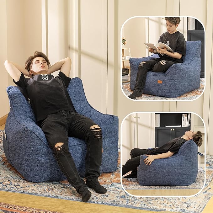 Bean Bag Chair with Filler, Bean Bag Sofa Chair with Tufted Soft Armrests Plush Lazy Sofa Comfy Chair,Large BeanBag Chair for Adults in Livingroom, Bedroom