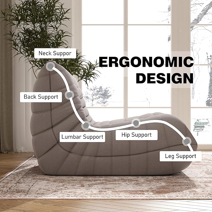 Bean Bag Chair, Fireside Chair Bean Bag Sofa Large Bean Bag Chair for Adults, Bean Bag Chairs for Teens with High Density Comfortable Foam, Memory Foam Bean Bag for Living Room, Bedroom (Grey)