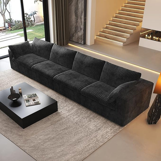 157.5" 4-Seater Cloud Sofa,Modular Sectional Couch,Modern Deep Seat Upholstered Couches with Plush Corduroy Fabric for Living Room Furniture,Bedroom and Apartment,No Assembly Required,Black