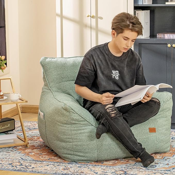 Bean Bag Chair with Filler, Bean Bag Sofa Chair with Tufted Soft Armrests Plush Lazy Sofa Comfy Chair,Large BeanBag Chair for Adults in Livingroom, Bedroom
