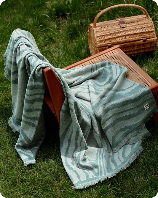 Bedsure 100% Cotton Throw Blanket for Couch - Chenille Woven Textured Blanket Gifts for Women, Cozy and Soft for All Seasons, Home Decor Boho Throw for Bed, Sofa, Aqua Gray, 50x60 Inches