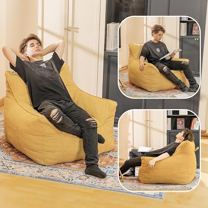 Bean Bag Chair with Filler, Bean Bag Sofa Chair with Tufted Soft Armrests Plush Lazy Sofa Comfy Chair,Large BeanBag Chair for Adults in Livingroom, Bedroom