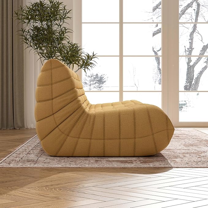 Big Bean Bag Chairs for Adults, 3 Seater Large Bean Bag Chair Sofa, Fireside Chair Lazy Sofa Chair with High Density Comfortable Foam, Modern Bean Bag for Living Room, Bedroom, Office (Yellow)