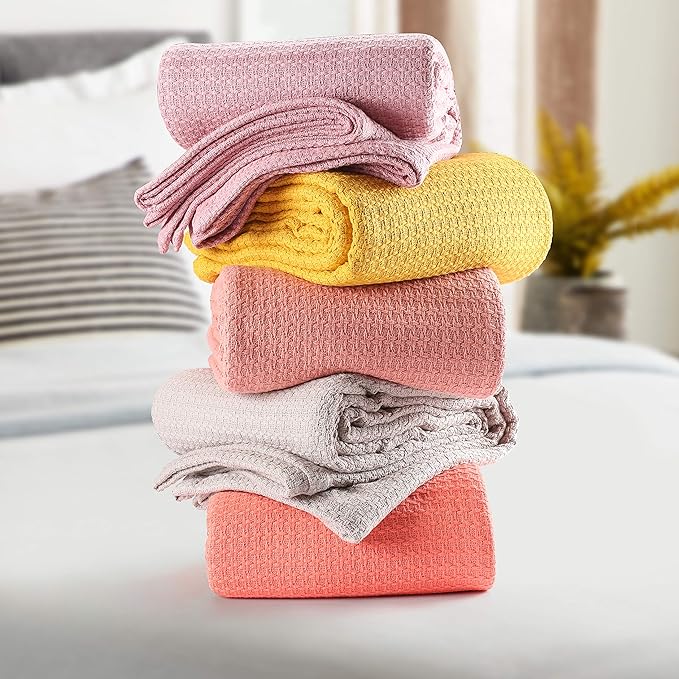 BELIZZI HOME 100% Cotton Bed Blanket, Breathable Bed Blanket Full Queen Size, Cotton Thermal Blankets Full Queen, Perfect for Layering Any Bed for All Season, Purple