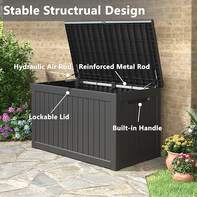 180 Gallon Outdoor Storage Box, Deck Box Resin Waterproof and UV Resistant Lightweight Deck Box for Garden Tools, Pool Supplies Organization