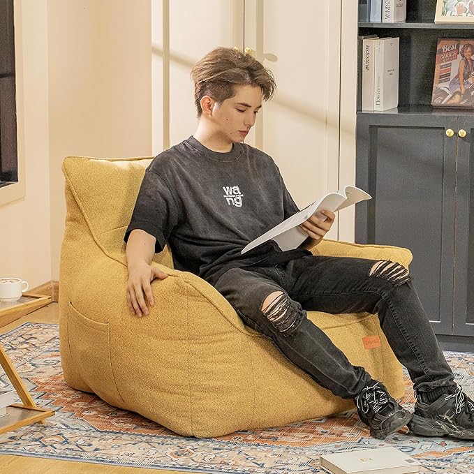 Bean Bag Chair with Filler, Bean Bag Sofa Chair with Tufted Soft Armrests Plush Lazy Sofa Comfy Chair,Large BeanBag Chair for Adults in Livingroom, Bedroom