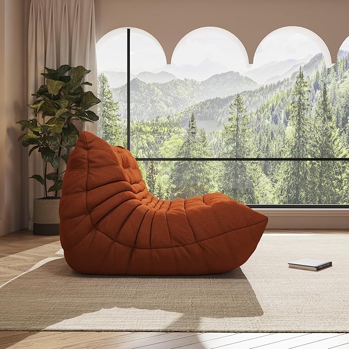 Bean Bag Chairs for Adults Giant Bean Bag Chair， 2 Seater with Memory Foam Filled Fireside Chair, Lazy Sofa Lounge Floor Sofa for Living Room, Bedroom, Office, No Assembly Required. (Orange)