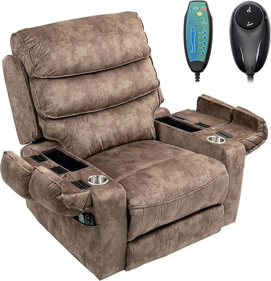 27in Extra Wide Power Lift Recliner Chair for Big Tall with Extended Footrest Heat Massage, Oversized Electric Lift Recliner Chairs for Adults Elderly Seniors, Arm Storage & Cup Holders