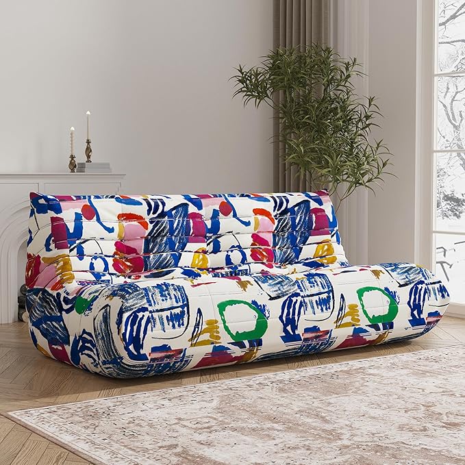 Big Bean Bag Chairs for Adults, 3 Seater Large Bean Bag Sofa, Fireside Chair Lazy Sofa Chair with High Density Comfortable Foam, Modern Bean Bag for Living Room, Bedroom, Office (Multicolor)