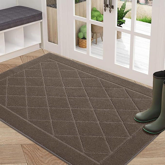 BEQHAUSE Dirt Trapper Door Mat 32" x 48", Doormat Non-Slip Entryway Rugs Washable, Dog Door Mat Stain Resistant and Absorbent Welcome Floor Mat for Front Back Door, Muddy Wet Shoes & Paws, Light Brown