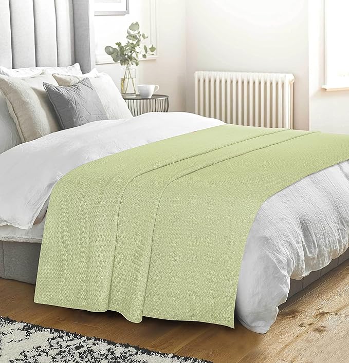 BELIZZI HOME 100% Cotton Bed Blanket, Breathable Bed Blanket Twin Size, Cotton Thermal Blankets Twin, Perfect for Layering Any Bed for All Season, Sage Green