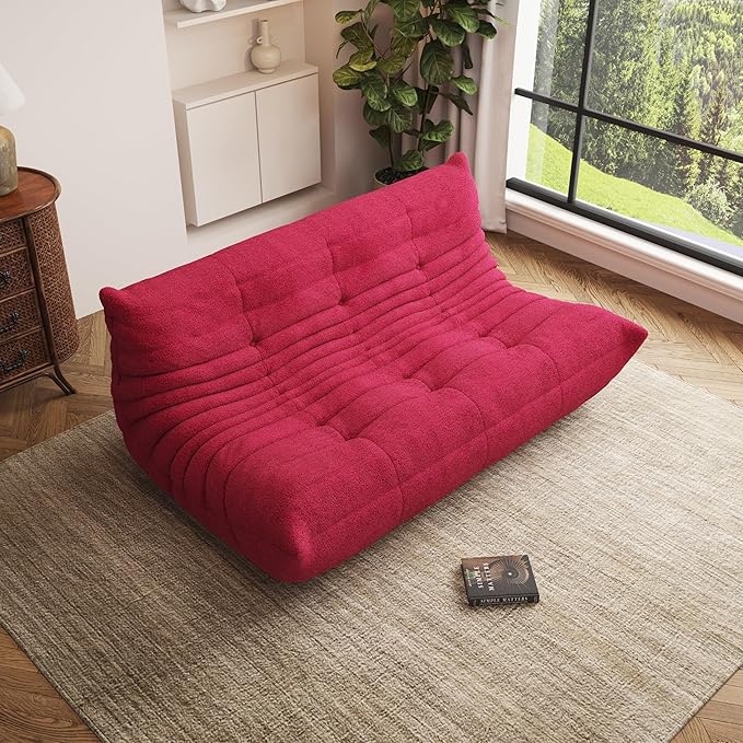 Bean Bag Chair, Oversized Bean Bag Chair for Living Room, Fireside Chair for Adults with Memory Foam Filled, Big Accent Lounge Floor Sofa for Reading, Relax, No Assembly Required. (Burgundy 3-Seater)