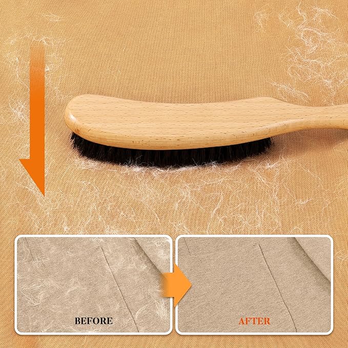 BFWood Clothes Brush - Boar Bristle Hat Brush Lint Brush for Suits, Cashmere, Wool, Velvet, Suede and Pet Hair - Large Beech Handle