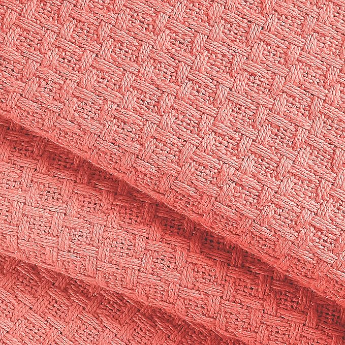 BELIZZI HOME 100% Cotton Bed Blanket, Breathable Bed Blanket Full Queen Size, Cotton Thermal Blankets Full Queen, Perfect for Layering Any Bed for All Season, Coral