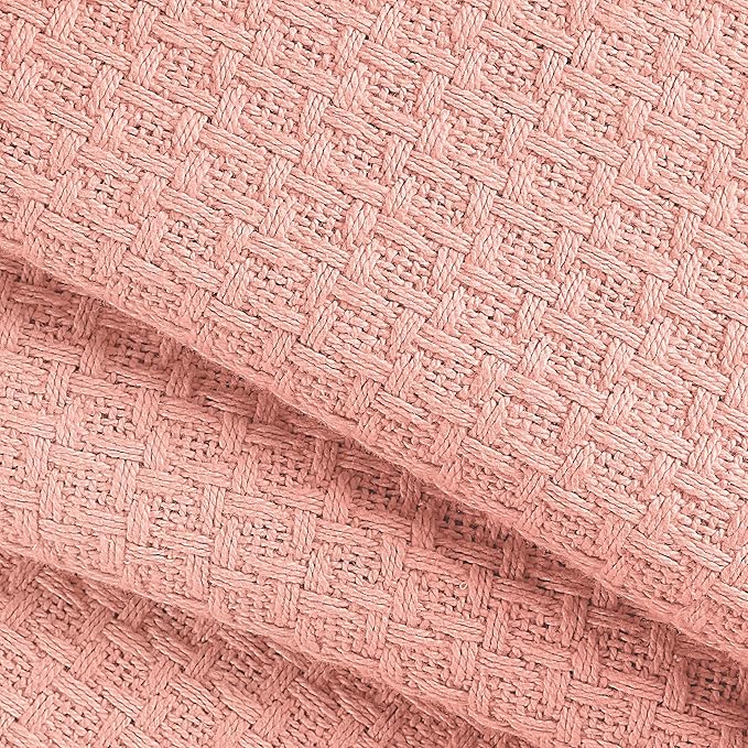 BELIZZI HOME 100% Cotton Bed Blanket, Breathable Bed Blanket King Size, Cotton Thermal Blankets King, Perfect for Layering Any Bed for All Season, Peach